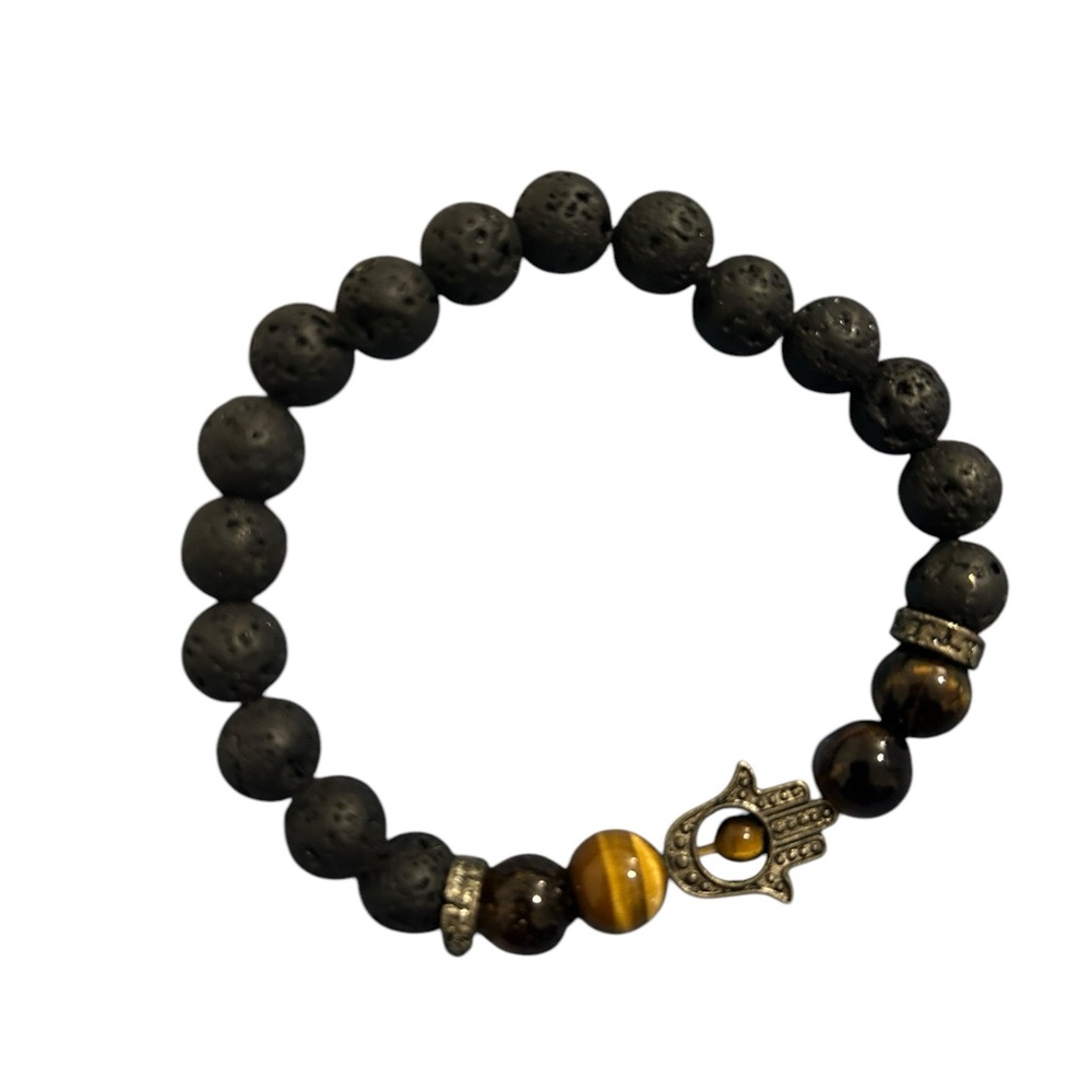 Hamsa - Tiger's Eye - Lava Stone Bracelet new without tag